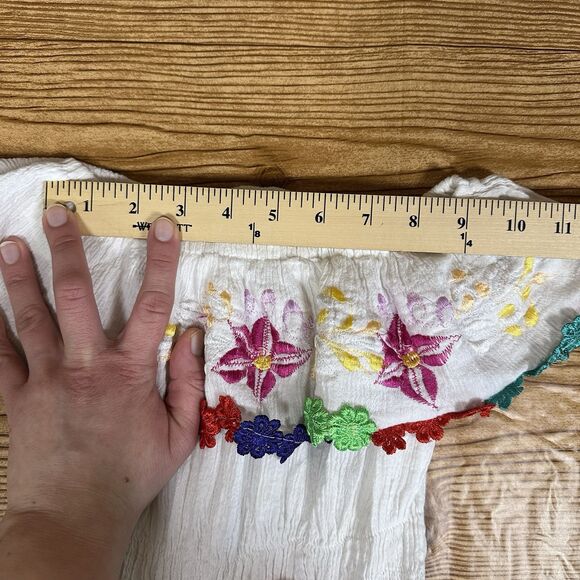 Embroidered Mexican Dress Girls White Flower Patterns 24” Length - Picture 6 of 16